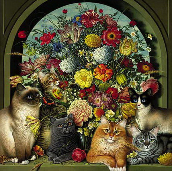 цветы - животные, кошки, цветы - оригинал