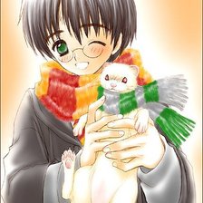 Схема вышивки «Японский мальчик и хорек»