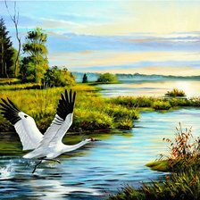 Схема вышивки «журавли»