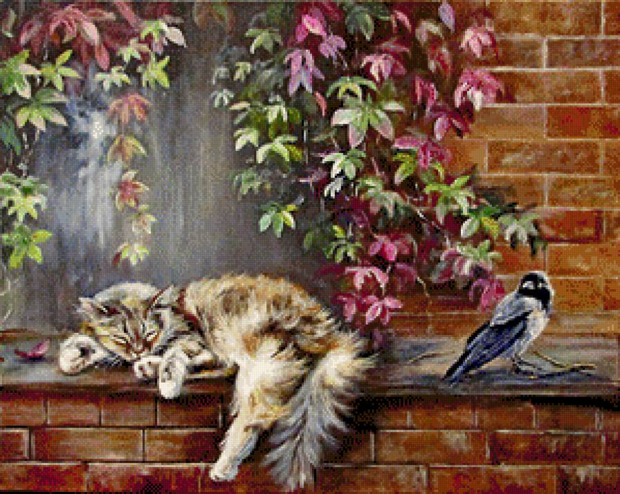 пока кот спит... - птицы, кошки, животные - предпросмотр