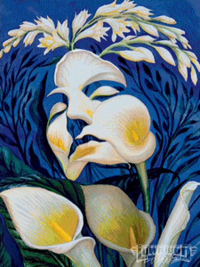 Иллюзия цветов 2 - цветы, девушка, дева, кала, букет, иллюзия, женщина, растения - предпросмотр