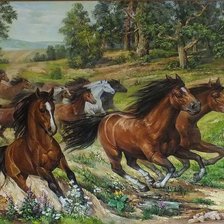 Схема вышивки «Табун лошадей»