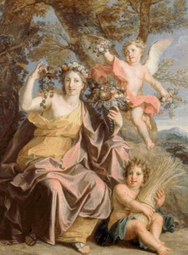 "ИЗОБИЛИЕ" живопись - люди, живопись, ангелы, дама, картина - предпросмотр