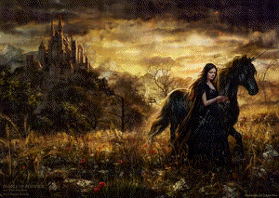 Laura_Sava - девушка, лошадь, замок, фентази - предпросмотр