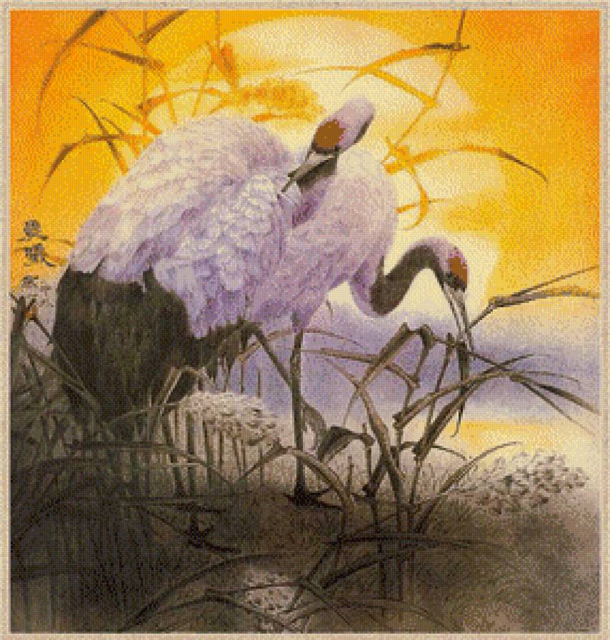 Журавли - журавли, птицы, картина, природа - предпросмотр