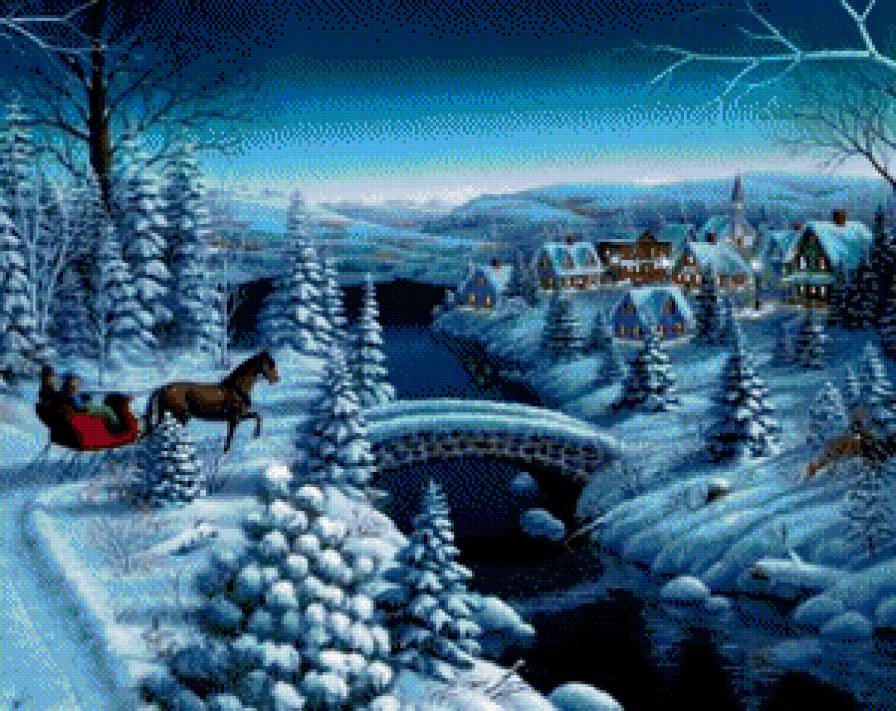 домой - зима, картина, природа, пара, дом, пейзаж - предпросмотр