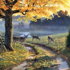 Схема вышивки «Олени в осеннем лесу»