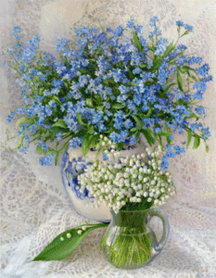 серия "букеты" - цветы.букеты.незабудки.ландыши - предпросмотр