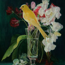 Схема вышивки «канарейка и цветы»