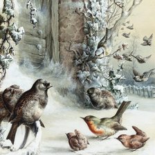 Схема вышивки «Зимние птички»