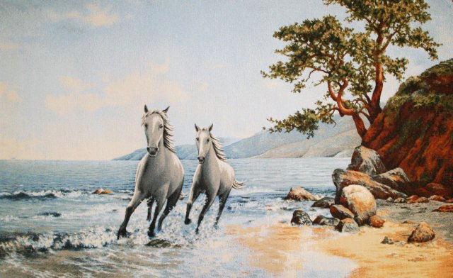 Быстрый бег - берег, картина, лошади - оригинал