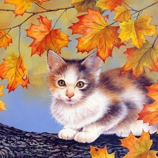 Схема вышивки «котенок на ветке»