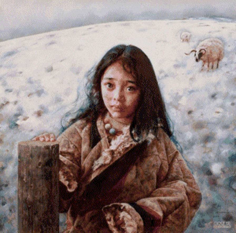 Дочка пастуха - картина, девочка, живопись азии - предпросмотр