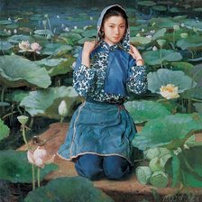 Схема вышивки «Девушка и цветущие лотосы»