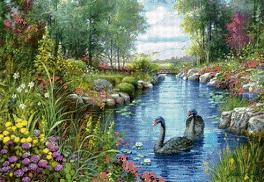 Природа - река, пейзаж, лебеди, природа - предпросмотр