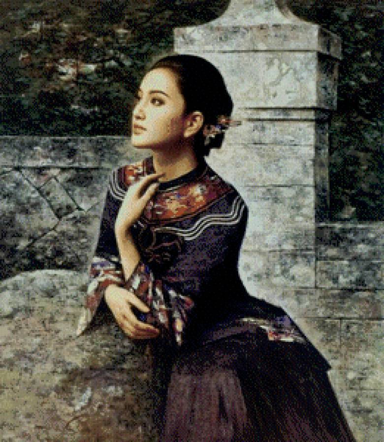 Прекрасная азиатка - портрет, картина, лица, живопись азии - предпросмотр