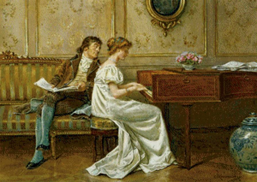 музыкальный урок - леди, музыкальный урок, ноты, джентльмен - предпросмотр