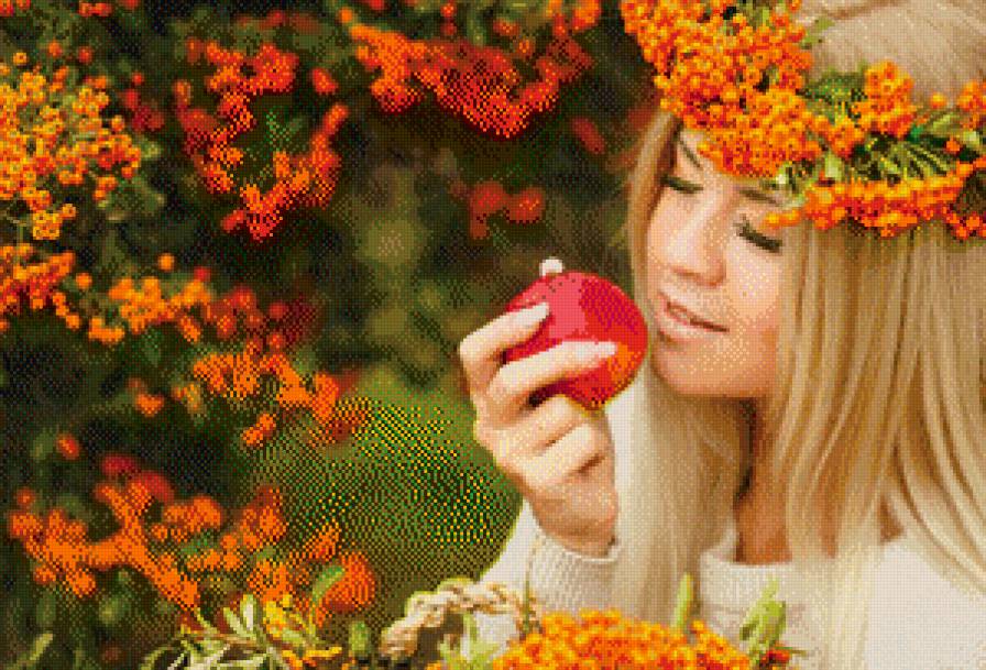 Красивая осень - рябина, осень, девушка - предпросмотр