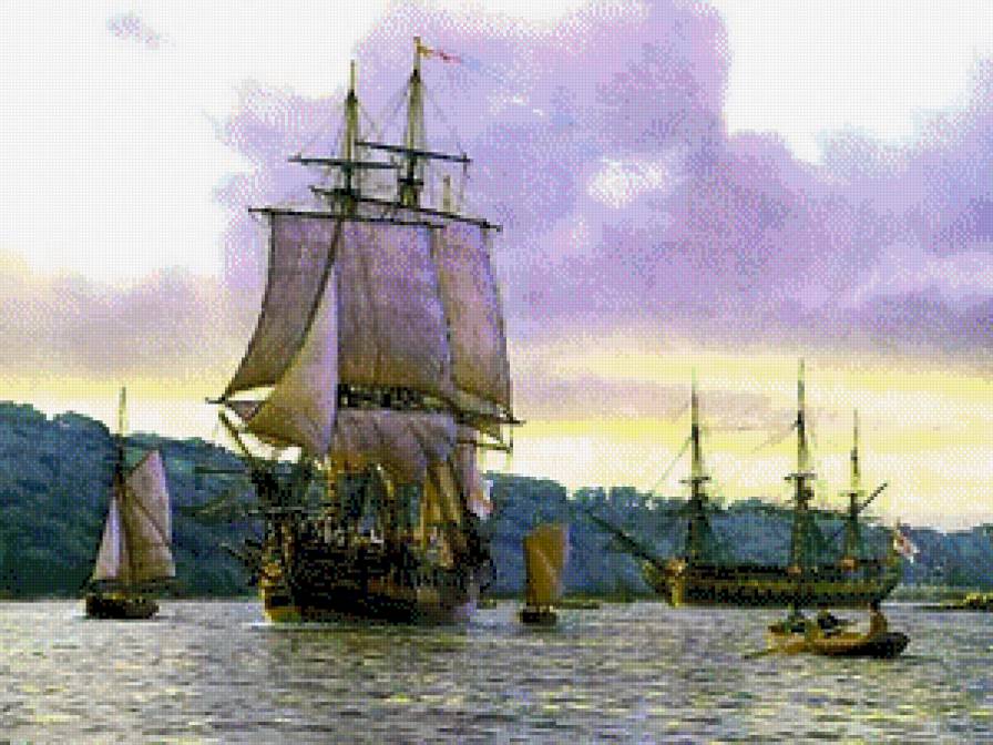 вечер на рейде - море, корабли - предпросмотр