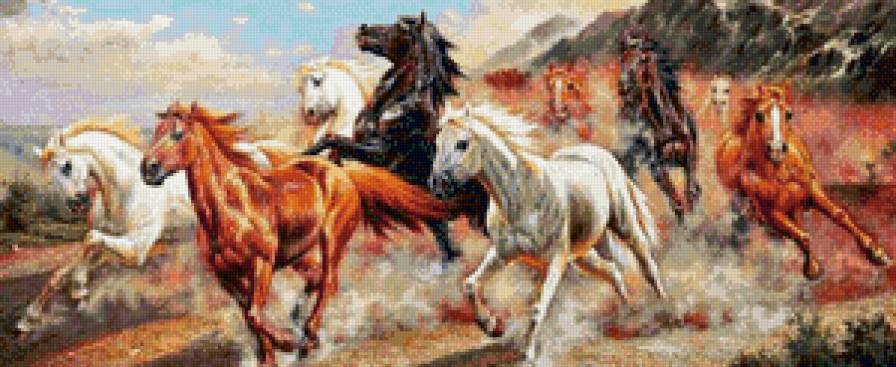 бегущие лошади - животные, картина, лошадь - предпросмотр