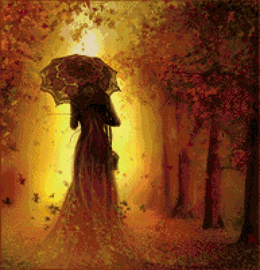 золотая осень - картина, девушка, время года, красивая, природа - предпросмотр