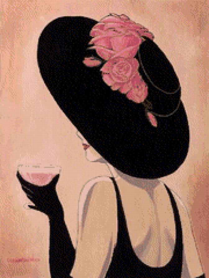 женский образ - девушка, женщины, люди, шляпа, гламур, женщина, портрет, бокал - предпросмотр