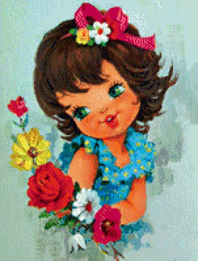 девочка - рисунок, куколка, дети, цветы - предпросмотр