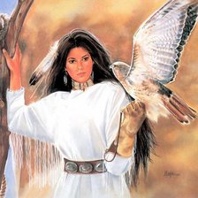 Схема вышивки «Девушка с птицей на руке»
