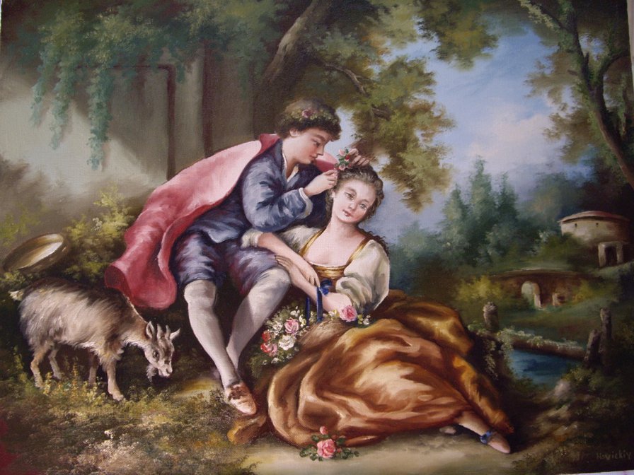 пастораль - девушка, пастушка, мужчина, пастораль, двое - оригинал