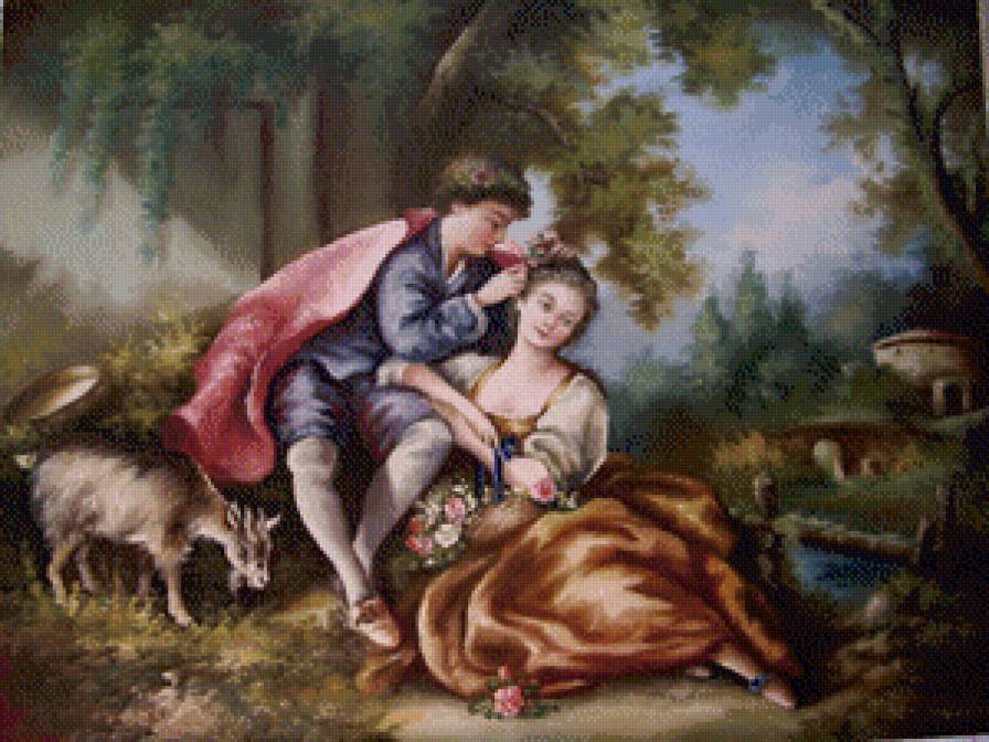 пастораль - девушка, пастушка, пастораль, двое, мужчина - предпросмотр