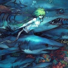 Схема вышивки «Человек с акулами»