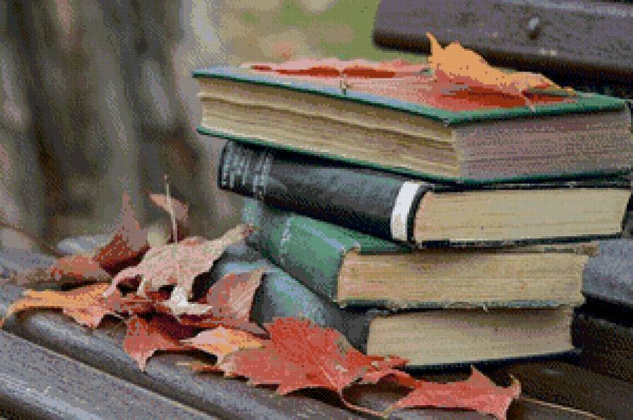 осень - книги, скамья, листья, наука - предпросмотр