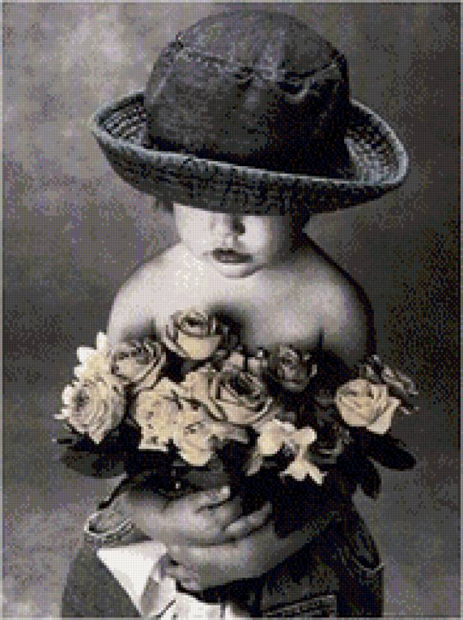 маленькая модница - букет, девочка, монохром - предпросмотр