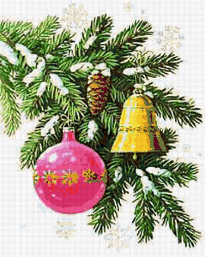 веточка ели и игрушки - предпросмотр