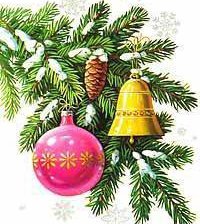 веточка ели и игрушки