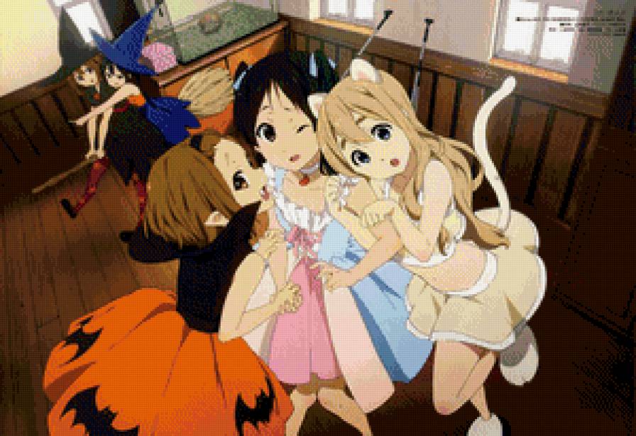 Кей-он K-on Неко Ведьма Девушки Хэллоуин Наряды - halloween, аниме, девушка - предпросмотр