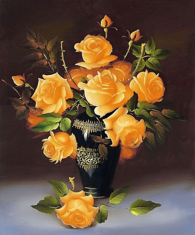 желтые розы - ваза, розы - оригинал