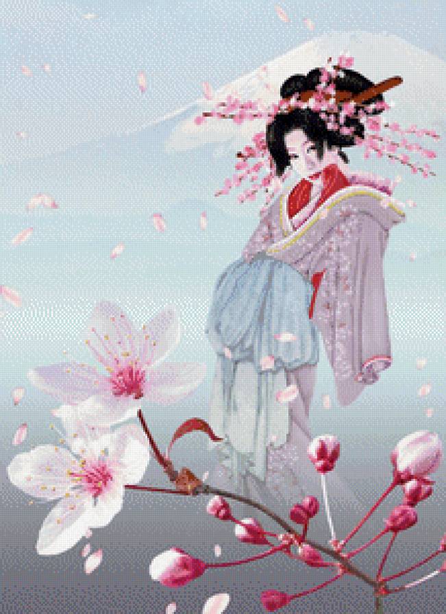Девушка и сакура - предпросмотр