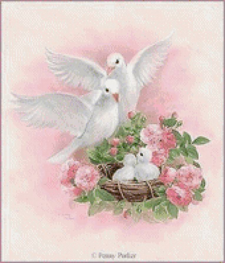 голубинная семья - голуби, семья, птенцы, гнездо - предпросмотр