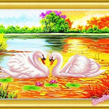 Схема вышивки «лебеди в пруду»