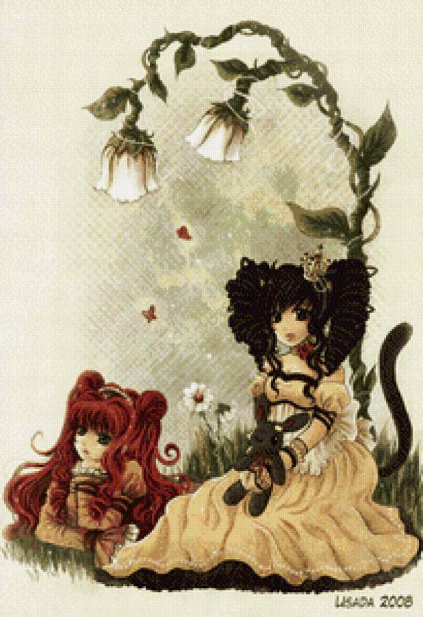 Аниме - цветок, девушки, миленькие, аниме - предпросмотр