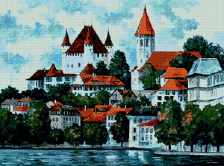 Леонид Афремов - дом, река, город - предпросмотр