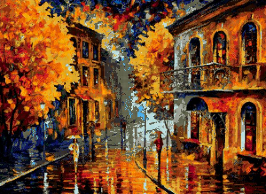 Леонид Афремов - картина, город, дом - предпросмотр