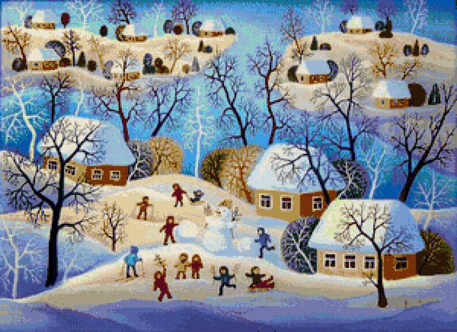 зимние радости - зима, причудливые домики - предпросмотр