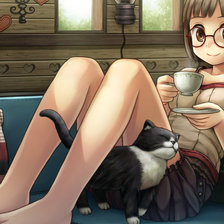 Схема вышивки «девочка и кошка»