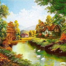 Схема вышивки «Домик на берегу реки»