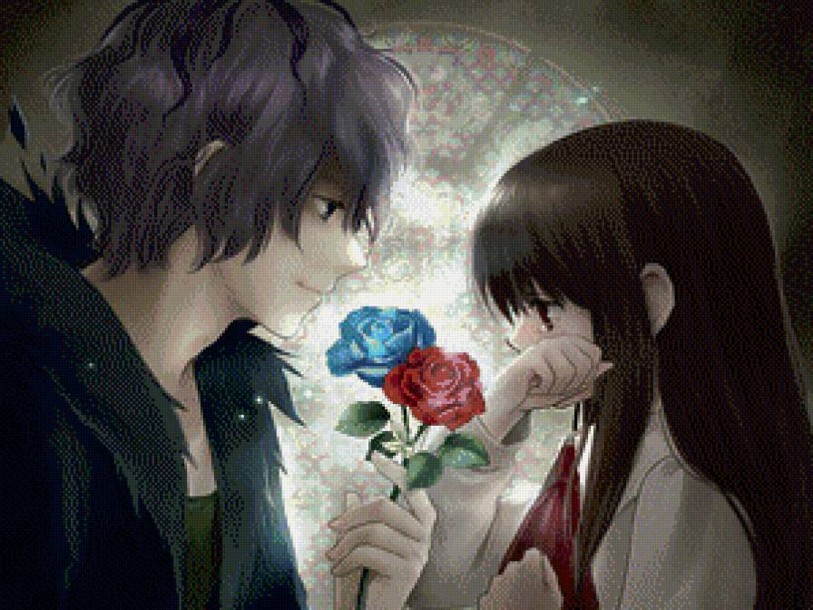 Любовь - пара, любовь, аниме, розы - предпросмотр