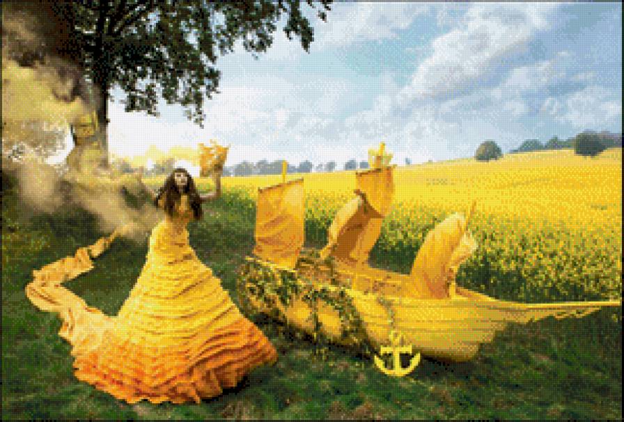 Природа - цвкты, лес, лодка, природа, пейзаж, девушка - предпросмотр