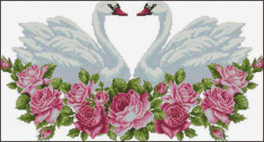 Лебеди - лебеди, цветы, животные, розы - предпросмотр