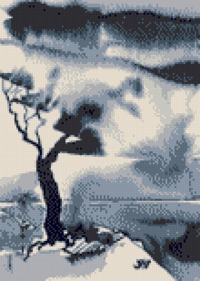 акварель - осень, монохром, акварель, ветер - предпросмотр